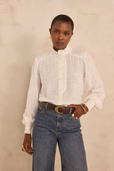 MANGUE CREAM LONG-SLEEVED COTTON BLOUSE