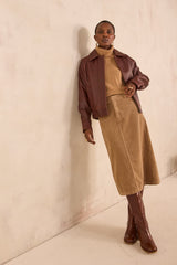 VAYA LIGHT CAMEL STRAIGHT CORDUROY SKIRT