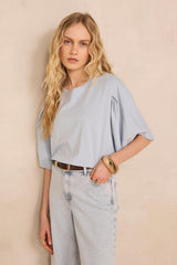 LOREEN SKY BLUE SHORT SLEEVE COTTON T-SHIRT