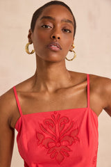 BRIELLE EMBROIDERED COTTON TRAPEZE DRESS