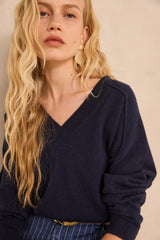 BARY NAVY V-NECK CASHMERE SWEATER