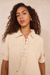 BLANCHE SHORT STRAIGHT MIXED COTTON DRESS