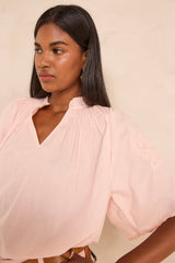 SACHA SHORT-SLEEVED EMBROIDERED COTTON BLOUSE