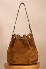 VALENTIN CAMEL LEATHER BUCKET BAG