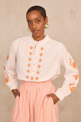 DANTESSE EMBROIDERED LONG-SLEEVE COTTON BLOUSE