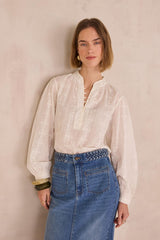 DARCIE ECRU EMBROIDERED COTTON BLOUSE