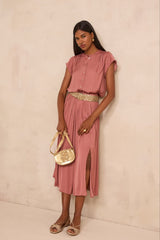 JULIANA PINK FLUID SATIN LONG SKIRT
