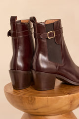OCEANE CHOCOLATE HEELED LEATHER ANKLE BOOTS