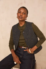 PHARELL FIR GREEN BLENDED WOOL TWEED VEST