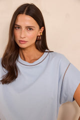 LOUISE SKY BLUE DETAIL COTTON T-SHIRT