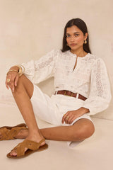 RAYAN WHITE MIXED COTTON BERMUDA