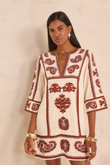 MARGUERITE STRAIGHT EMBROIDERED COTTON DRESS