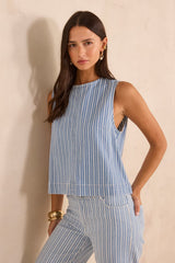 DENVER STRIPED SLEEVELESS MIXED COTTON TOP