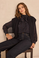 ANTHEA NAVY MIXED WOOL SLEEVELESS CARDIGAN