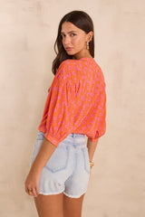 BLISS PRINTED 3/4 SLEEVE COTTON BLOUSE
