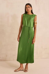 BELL GREEN PLEATED STRAIGHT DRESS