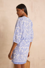 PRUNE PRINTED BLENDED COTTON SHORT DRESS