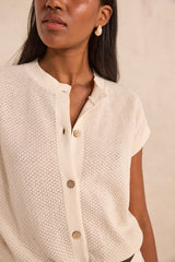 ALMA CREAM SHORT-SLEEVED COTTON CARDIGAN