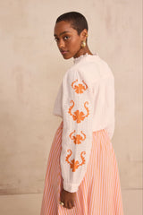 DANTESSE EMBROIDERED LONG-SLEEVE COTTON BLOUSE