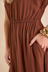 BLOOM CARAMEL STRAIGHT FLUID DRESS