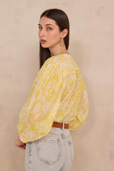 DEVONA SUN PRINTED LONG SLEEVE COTTON BLOUSE