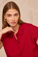 AGLAE RED SLEEVELESS POLO SWEATER