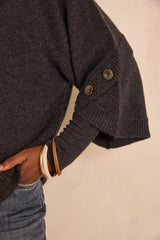 ALYA ANTHRACITE CAPE-STYLE CASHMERE SWEATER