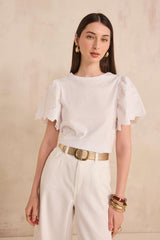 LUNA SHORT SLEEVE EMBROIDERED COTTON T-SHIRT