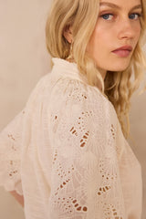 MASHA CREAM 3/4 SLEEVE EMBROIDERED COTTON BLOUSE