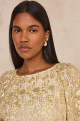 DELINA SHORT-SLEEVE SHINY PRINTED BLOUSE