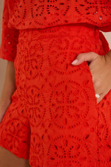 TANYA GERANIUM STRAIGHT EMBROIDERED COTTON SHORTS