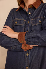 PAULINA STRAIGHT DENIM AND CORDUROY DRESS
