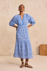 LOLY LACE PRINTED MIXED COTTON LONG DRESS