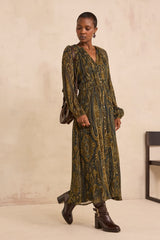PEPITE FLUID FIR GREEN VISCOSE DRESS