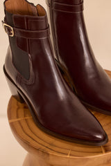 OCEANE CHOCOLATE HEELED LEATHER ANKLE BOOTS