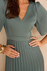 BILLIE PETROL LONG PLEATED DRESS