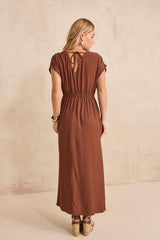 BLOOM CARAMEL STRAIGHT FLUID DRESS