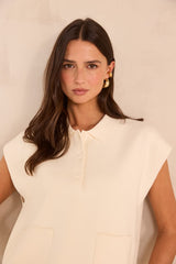 AGLAE CREAM SLEEVELESS POLO SWEATER