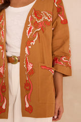 NOURIA EMBROIDERED 3/4 SLEEVE COTTON JACKET