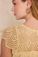 LILOU LEMON EMBROIDERED COTTON TOP
