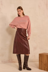 VIOLETTE BURGUNDY LEATHER MIDI SKIRT