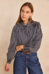 MALO NAVY STRIPED COTTON BLOUSE