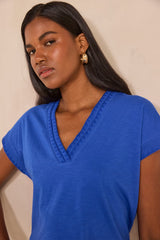 TRYSTAN ROYAL BLUE SHORT-SLEEVE COTTON T-SHIRT