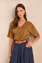 TED BROWN 3/4 SLEEVE COTTON T-SHIRT