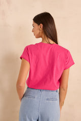 TRYSTAN FUCHSIA SHORT-SLEEVE COTTON T-SHIRT