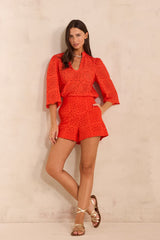 TANYA GERANIUM STRAIGHT EMBROIDERED COTTON SHORTS