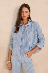 CARLA STRIPED LONG-SLEEVE BLENDED COTTON