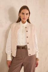 MAY CREAM HIGH-NECK SATIN BLOUSE