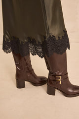 ODILE KHAKI STRAIGHT SKIRT WITH LACE