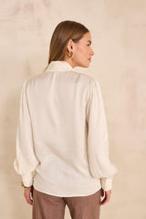 MAY CREAM HIGH-NECK SATIN BLOUSE